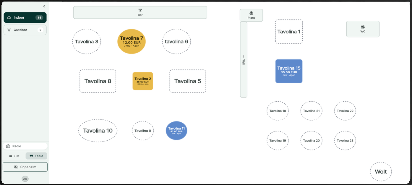 The same tables shown as an interactive floor plan